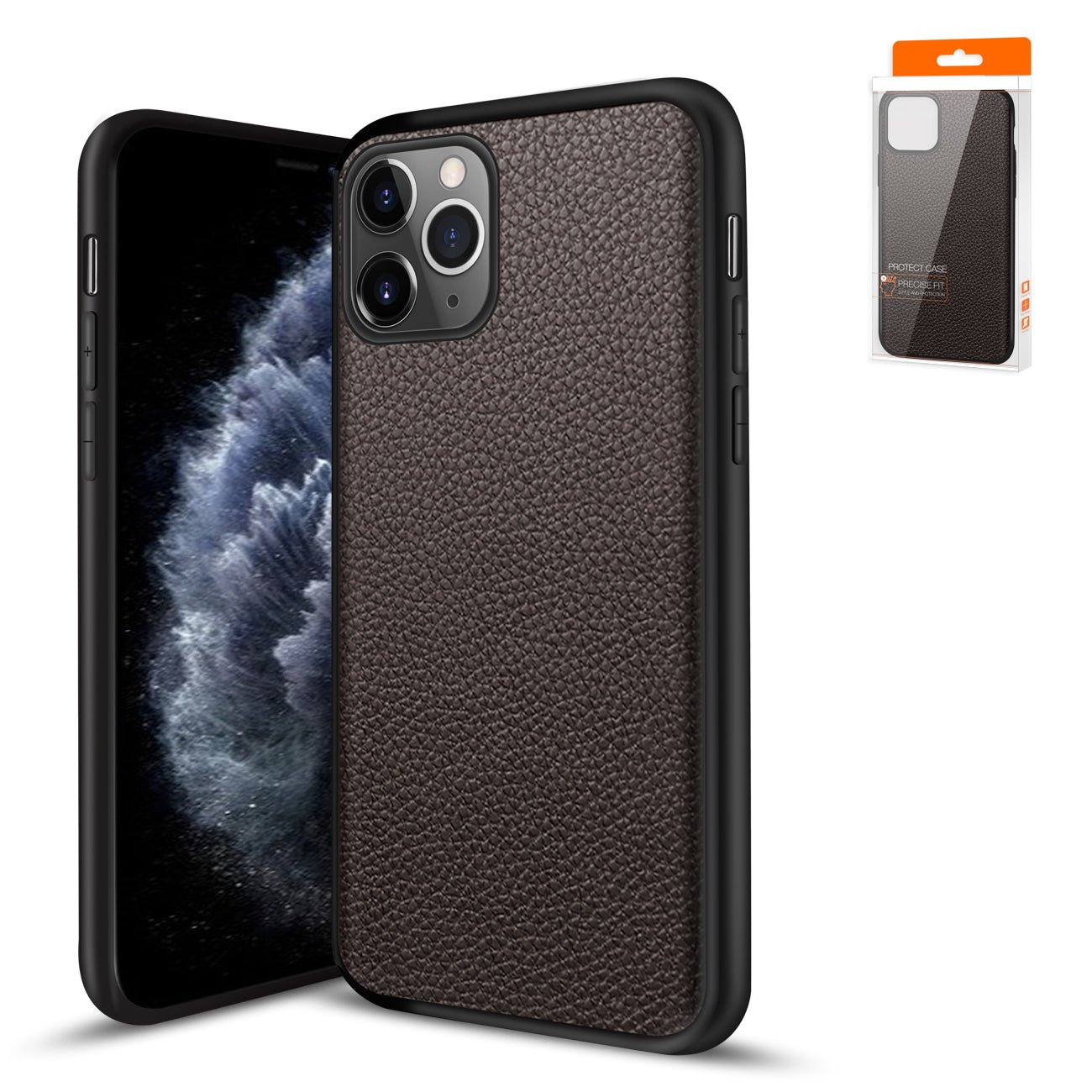Reiko Premium PU Leather Outside and Flexible TPU Silicone Hybrid Slim Case for IPhone 11 PRO MAX